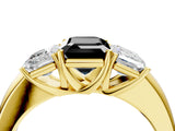 Yellow gold Fancy Black Emerald Cut Diamond Three-Stone Ring with Four-Prong Setting and Classic Band_4