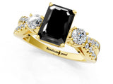 Yellow gold Fancy Black Emerald Cut Diamond Three-Stone Ring with Pavé Split Shank and Four-Prong Setting_1