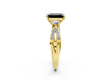 Yellow gold Fancy Black Emerald Cut Diamond Three-Stone Ring with Pavé Split Shank and Four-Prong Setting_2