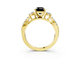 Yellow gold Fancy Black Emerald Cut Diamond Three-Stone Ring with Pavé Split Shank and Four-Prong Setting_3