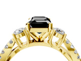 Yellow gold Fancy Black Emerald Cut Diamond Three-Stone Ring with Pavé Split Shank and Four-Prong Setting_4