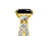 Yellow gold Fancy Black Emerald Cut Diamond Three-Stone Ring with Pavé Split Shank and Four-Prong Setting_5