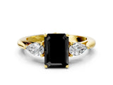 Yellow gold Fancy Black Emerald Cut Diamond Three-Stone Ring with Pear Side Stones and Four-Prong Setting_24