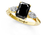 Yellow gold Fancy Black Emerald Cut Diamond Three-Stone Ring with Pear Side Stones and Four-Prong Setting_25