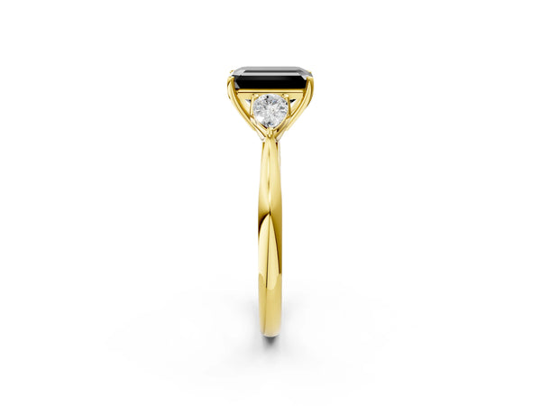 Yellow Gold Emerald Cut Three Stone Pear Side Engagement Ring Setting for Black Center