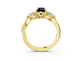 Yellow gold Fancy Black Emerald Cut Diamond Three-Stone Ring with Pear Side Stones and Four-Prong Setting_27