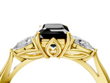 Yellow gold Fancy Black Emerald Cut Diamond Three-Stone Ring with Pear Side Stones and Four-Prong Setting_28