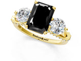 Yellow gold Fancy Black Emerald Cut Diamond Three-Stone Ring with Prong Setting and Pavé Band_1