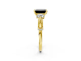 Yellow gold Fancy Black Emerald Cut Diamond Three-Stone Ring with Prong Setting and Pavé Band_2