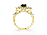 Yellow gold Fancy Black Emerald Cut Diamond Three-Stone Ring with Prong Setting and Pavé Band_3