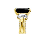 Yellow gold Fancy Black Emerald Cut Diamond Three-Stone Ring with Prong Setting and Pavé Band_5