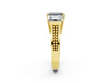 Yellow gold Fancy Black Emerald Cut Diamond Three-Stone Ring with Prong Setting and Textured Band_2