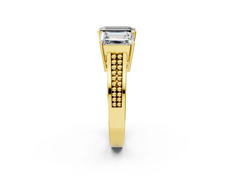 Yellow gold Fancy Black Emerald Cut Diamond Three-Stone Ring with Prong Setting and Textured Band_2