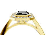 Yellow gold Fancy Black Emerald Cut Halo Bezel Diamond Pave Band Ring_4