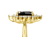 Yellow gold Fancy Black Emerald Cut Halo Diamond Cluster Ring with Marquise and Round Stones on a White Gold Band with Prong Setting_5