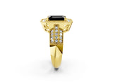 Yellow gold Fancy Black Emerald Cut Halo Diamond Engagement Ring with Pave Split Shank and Four-Prong Setting_2