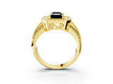 Yellow gold Fancy Black Emerald Cut Halo Diamond Engagement Ring with Pave Split Shank and Four-Prong Setting_3