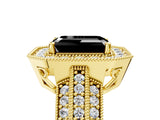 Yellow gold Fancy Black Emerald Cut Halo Diamond Engagement Ring with Pave Split Shank and Four-Prong Setting_5