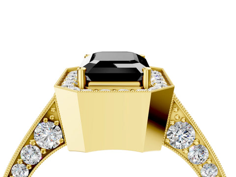 Yellow gold Fancy Black Emerald Cut Halo Diamond Engagement Ring with Split Shank Band and Four-Prong Setting_4