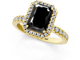 Yellow gold Fancy Black Emerald Cut Halo Diamond Pave Band with Prong Setting_1