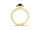 Yellow gold Fancy Black Emerald Cut Halo Diamond Pave Band with Prong Setting_3