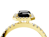 Yellow gold Fancy Black Emerald Cut Halo Diamond Pave Band with Prong Setting_4