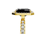 Yellow gold Fancy Black Emerald Cut Halo Diamond Pave Band with Prong Setting_5