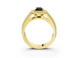 Yellow gold Fancy Black Emerald Cut Halo Diamond Ring with Beaded Split Shank and Four-Prong Setting_3