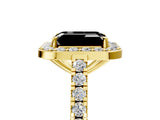 Yellow gold Fancy Black Emerald Cut Halo Diamond Ring with Pavé Band and Three-Prong Setting_5