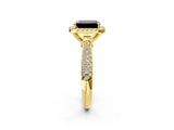 Yellow gold Fancy Black Emerald Cut Halo Diamond Ring with Pavé Band_2