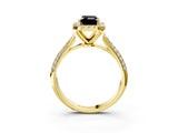 Yellow gold Fancy Black Emerald Cut Halo Diamond Ring with Pavé Band_3