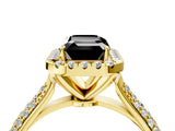 Yellow gold Fancy Black Emerald Cut Halo Diamond Ring with Pavé Band_4