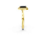 Yellow gold Fancy Black Emerald Cut Halo Diamond Ring with Solitaire Band and Prong Setting_2