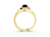 Yellow gold Fancy Black Emerald Cut Halo Diamond Ring with Solitaire Band and Prong Setting_3