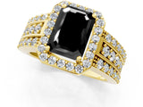 Yellow gold Fancy Black Emerald Cut Halo Diamond Ring with Split Shank and Four-Prong Setting_1