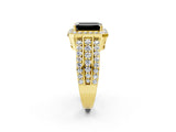 Yellow gold Fancy Black Emerald Cut Halo Diamond Ring with Split Shank and Four-Prong Setting_2