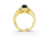 Yellow gold Fancy Black Emerald Cut Halo Diamond Ring with Split Shank and Four-Prong Setting_3