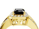 Yellow gold Fancy Black Emerald Cut Halo Diamond Ring with Split Shank and Four-Prong Setting_4