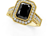 Yellow gold Fancy Black Emerald Cut Halo Diamond Split Shank Pave Ring_1
