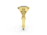 Yellow gold Fancy Black Emerald Cut Halo Diamond Split Shank Pave Ring_2
