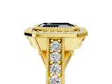 Yellow gold Fancy Black Emerald Cut Halo Diamond Split Shank Pave Ring_5