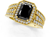 Yellow gold Fancy Black Emerald Cut Halo Diamond Split Shank Ring with Prong Setting_13