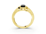 Yellow gold Fancy Black Emerald Cut Halo Diamond Split Shank Ring with Prong Setting_15
