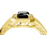 Yellow gold Fancy Black Emerald Cut Halo Diamond Split Shank Ring with Prong Setting_16
