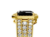 Yellow gold Fancy Black Emerald Cut Halo Diamond Split Shank Ring with Prong Setting_17