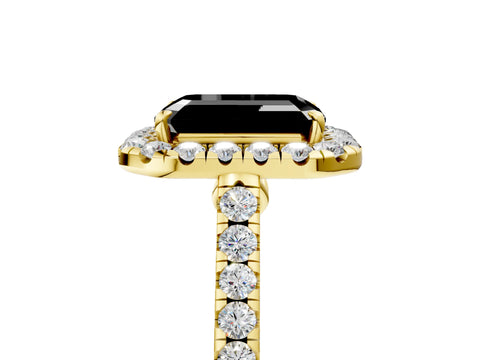 Yellow gold Fancy Black Emerald Cut Halo Pave Diamond Engagement Ring with Four-Prong Setting_5