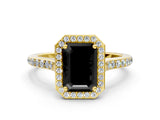 Yellow gold Fancy Black Emerald Cut Halo Round Diamond Pavé Band with Four-Prong Setting_3