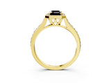 Yellow gold Fancy Black Emerald Cut Halo Round Diamond Pavé Band with Four-Prong Setting_6