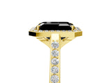 Yellow gold Fancy Black Emerald Cut Halo Round Diamond Pavé Band with Four-Prong Setting_8