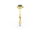 Yellow gold Fancy Black Emerald Cut Halo Round Diamond Solitaire Engagement Ring with Pave Band and Four-Prong Setting_14